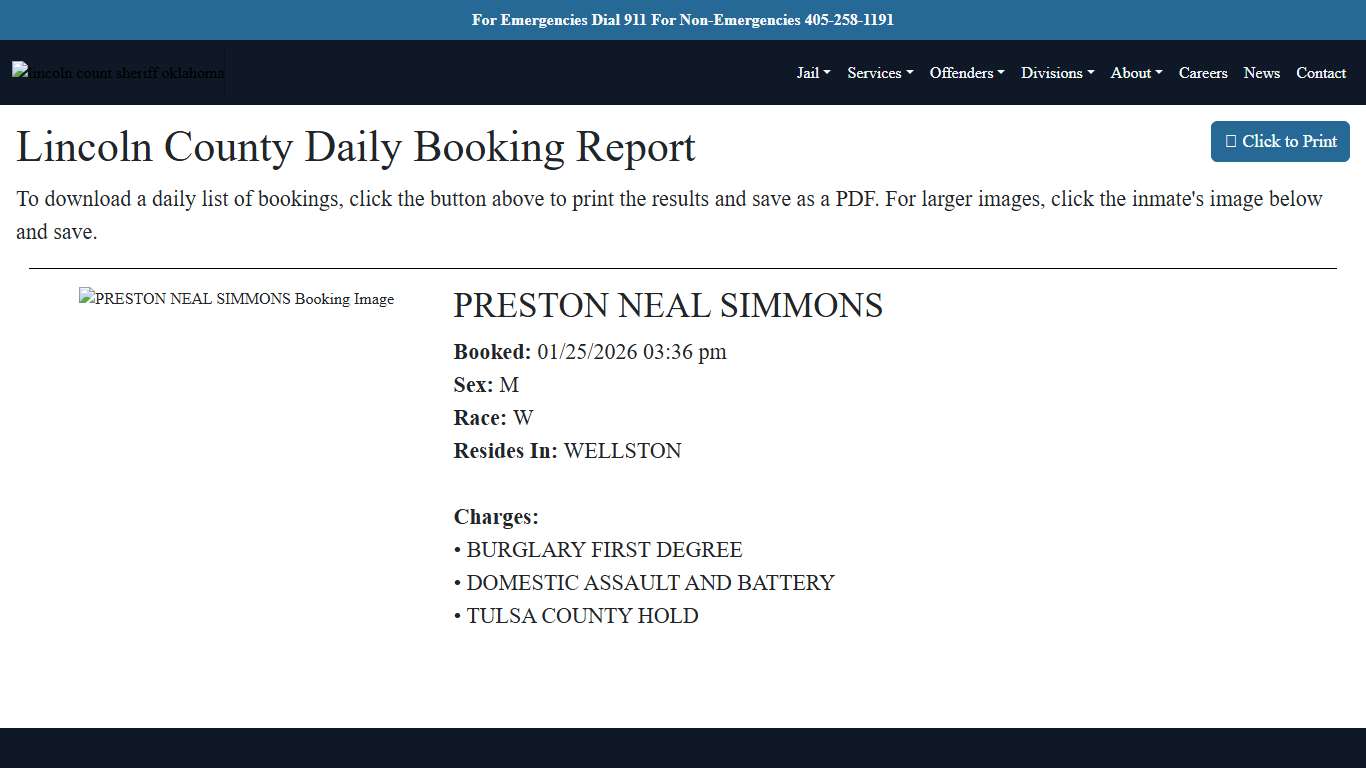 Daily Booking Report Lincoln County Sheriff's Office