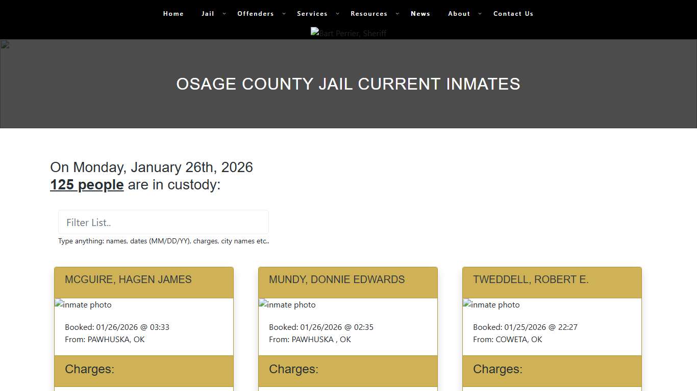 Osage County Jail Current Inmates – Osage County Sheriff's Office